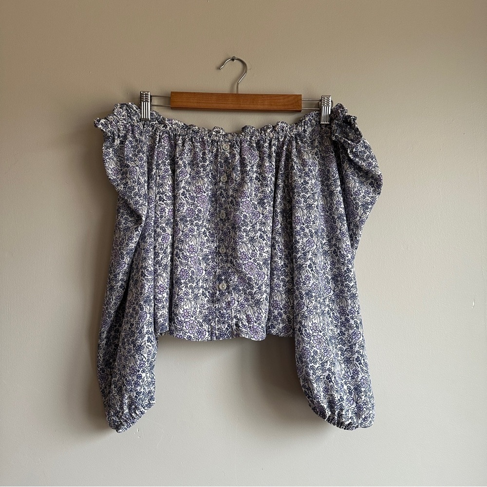 American Eagle Purple Floral Off Shoulder Crop Top S
